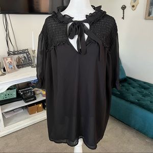 Pleione Size 2X Plus size black bowtie blouse